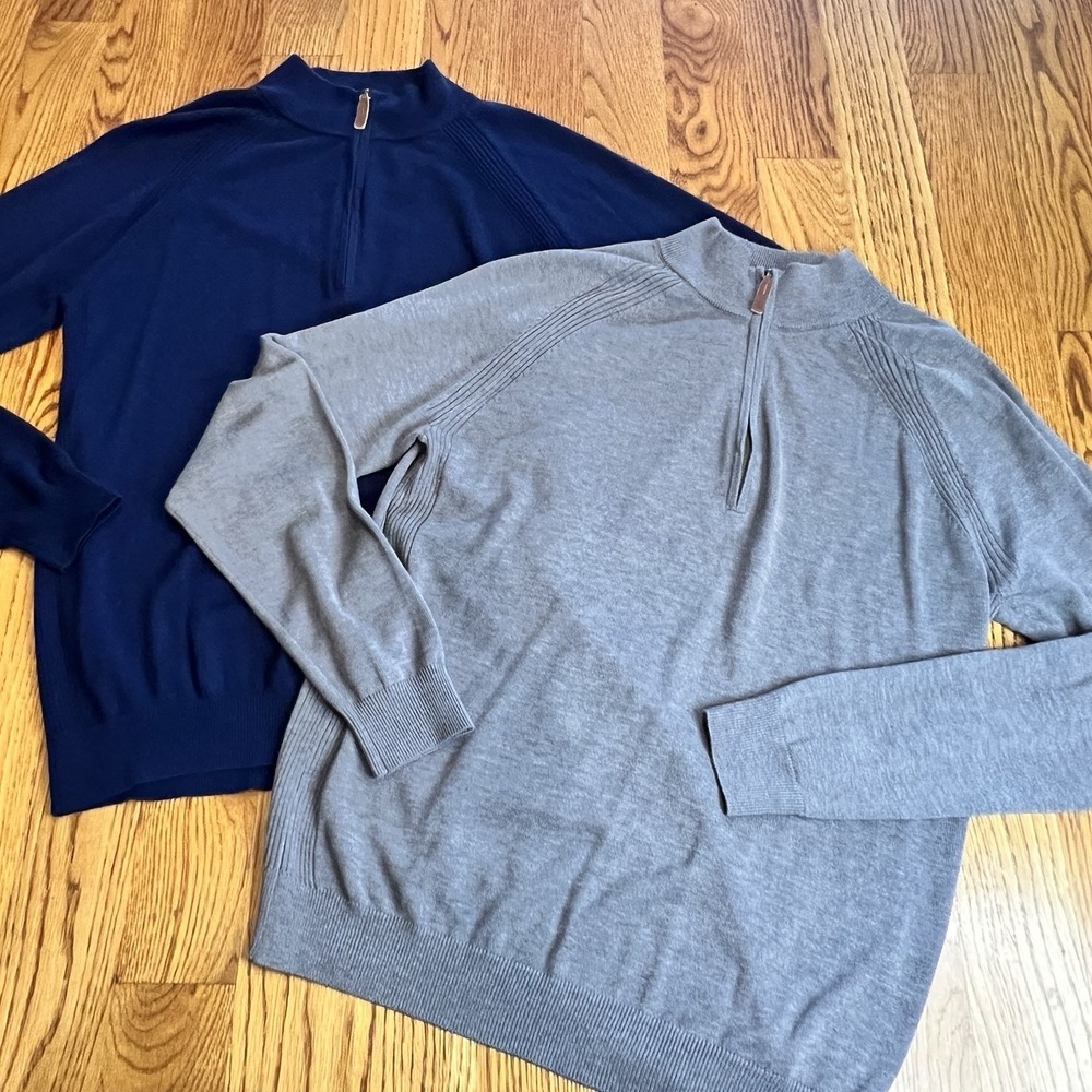 Lot of 2 FootJoy Mens Medium 1/4 Zip Golf Pullover Sweaters Blue Gray 29072
